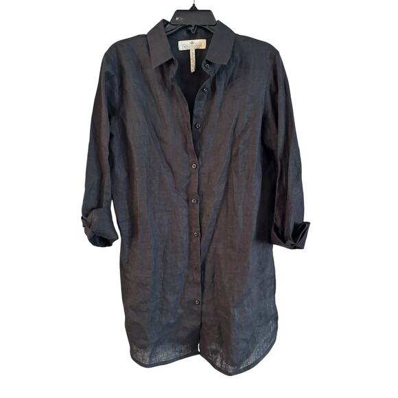Crown Linen Designs 100% Linen Back Tunic Dress Button Up Long sleeve Medium - Picture 1 of 7